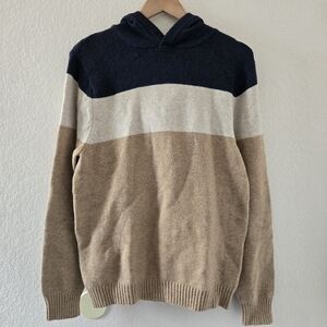 Goodfellow & Co Navy, Cream & Tan Striped Hooded Sweater